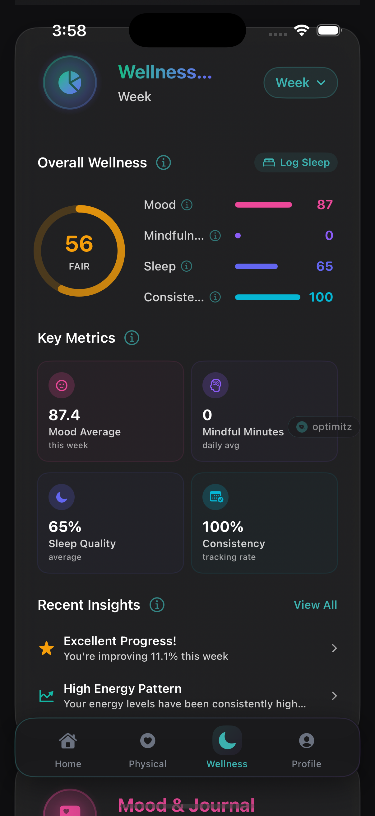Dark Theme - Wellness Tracking