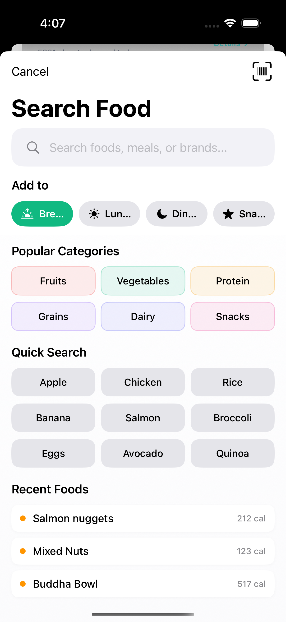 Light Theme - Nutrition Search